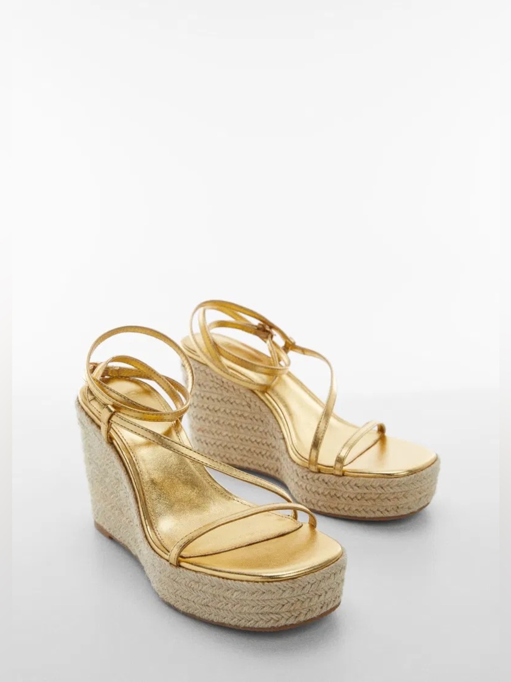 NWT Mango Metallic wedge sandals with straps
